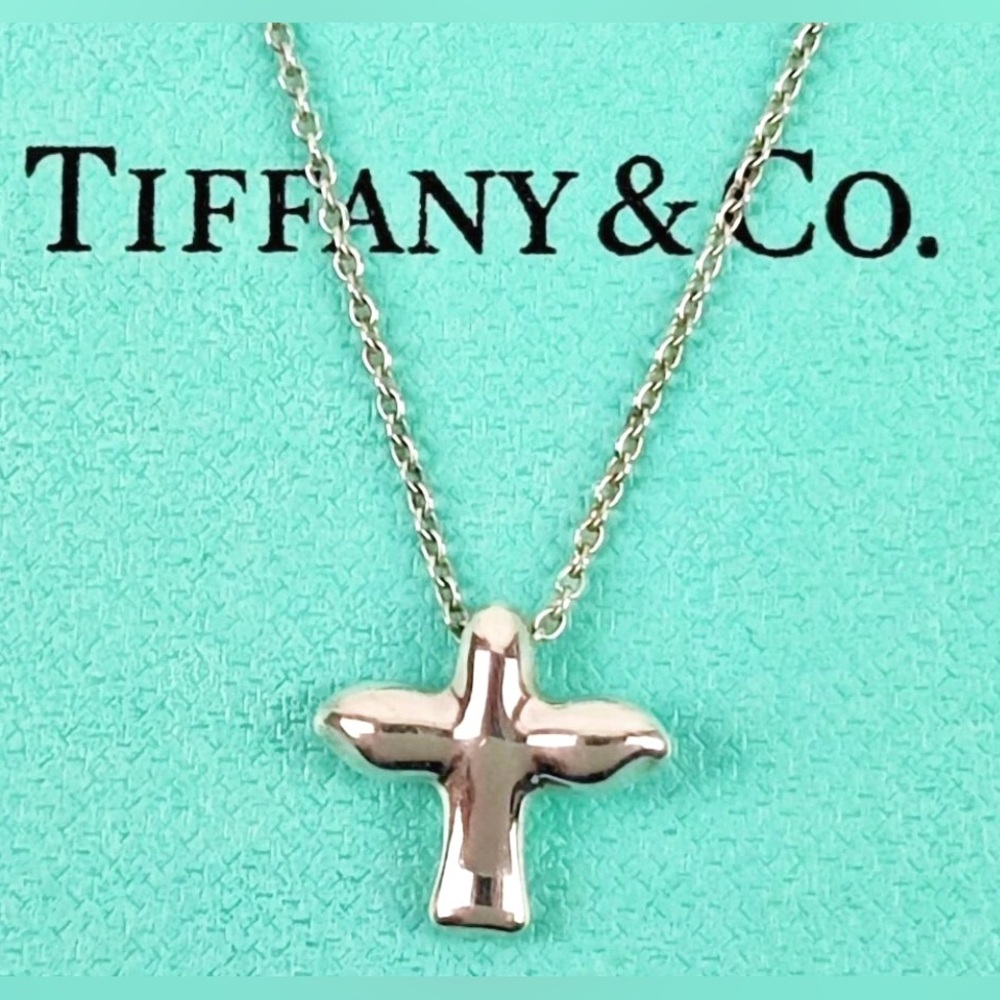 Tiffany & Co. RETIRED Elsa Peretti peace Dove Cross Necklace Vintage w box & bag